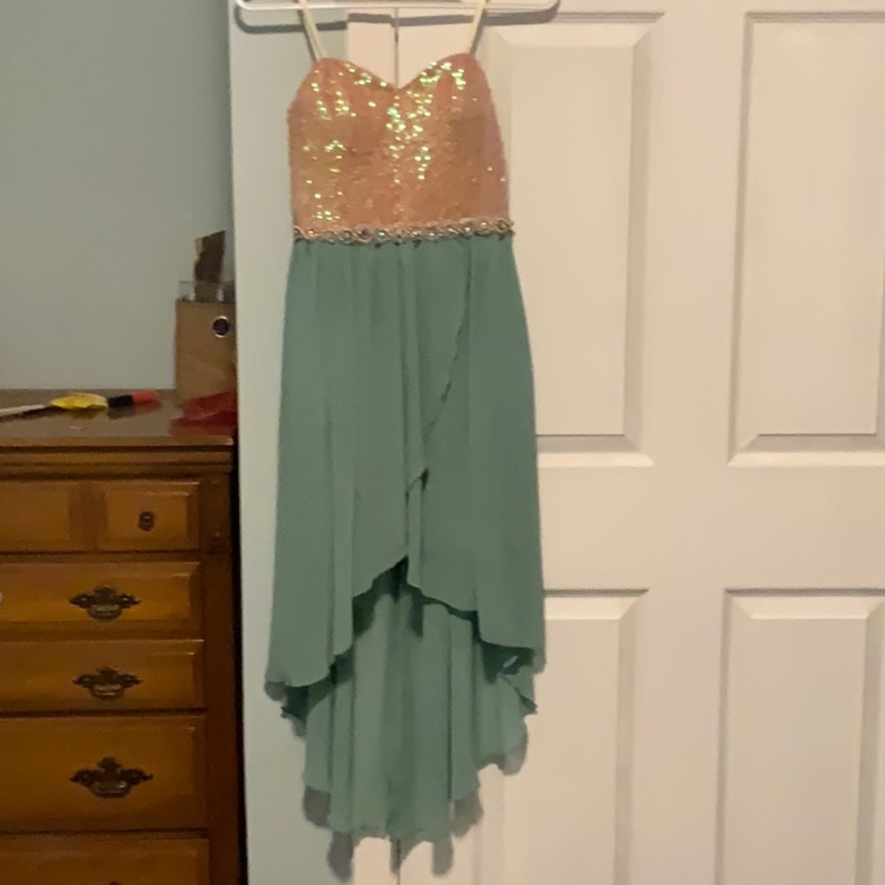 Hi low strapless sequin dress